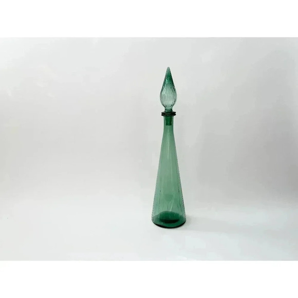 Empoli Glass Large Green Ribbed Handblown Glass MCM Tapered Decanter - Picture 1 of 10